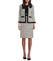 Kasper Framed Tweed Long Sleeve Open-Front Framed Jacket