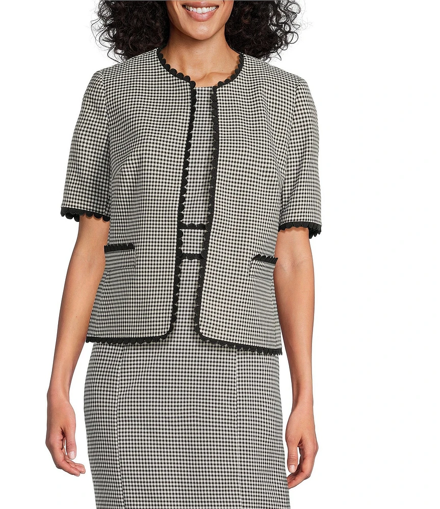 Kasper Gingham Short Sleeve Open Front Cardigan