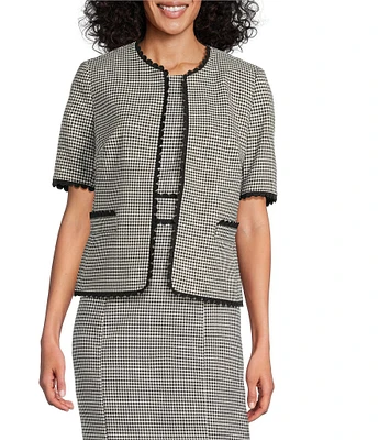 Kasper Gingham Short Sleeve Open Front Cardigan