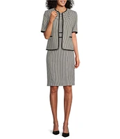 Kasper Gingham Short Sleeve Open Front Cardigan