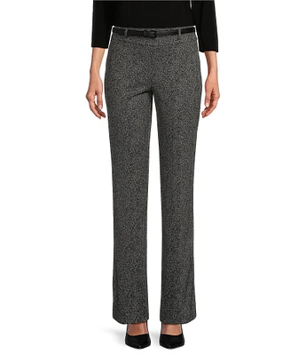 Kasper Herringbone Pull-On Belted High Rise Boot Leg Pants