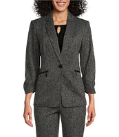 Kasper Herringbone Zip Pocket Notch Lapel Long Sleeve One-Button Blazer