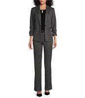 Kasper Herringbone Zip Pocket Notch Lapel Long Sleeve One-Button Blazer