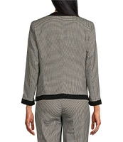 Kasper Houndstooth Crepe Framed Collarless Long Sleeve Open-Front Jacket