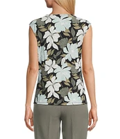 Kasper Key Petite Size Floral Keyhole Neck Cap Sleeve Top
