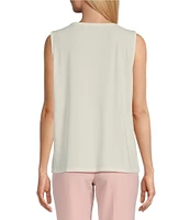 Kasper Knit Jewel Pleat Round Neck Sleeveless Top