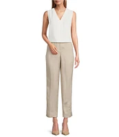 Kasper Linen Blend Fly Front Elastic Back Pants