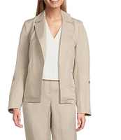 Kasper Linen Blend Notch Collar 3/4 Sleeve Open Seam Jacket