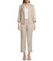 Kasper Linen Blend Notch Collar 3/4 Sleeve Open Seam Jacket