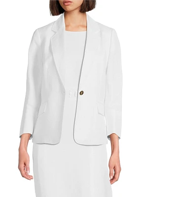 Kasper Linen Blend Notch Collar One-Button Jacket