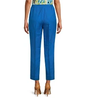 Kasper Linen Blend Fly Front Elastic Back Slant Pocket Ankle Length Pant