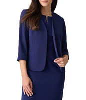 Kasper Long Cuffed Sleeve Collarless Neck Stretch Crepe Cardigan