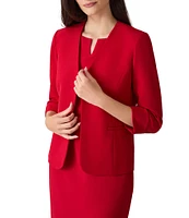 Kasper Long Cuffed Sleeve Collarless Neck Stretch Crepe Cardigan