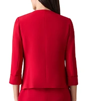 Kasper Long Cuffed Sleeve Collarless Neck Stretch Crepe Cardigan