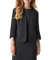 Kasper Long Cuffed Sleeve Collarless Neck Stretch Crepe Cardigan