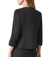 Kasper Long Cuffed Sleeve Collarless Neck Stretch Crepe Cardigan