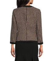 Kasper Long Sleeve Open Front Combo Framed Plaid Jacket