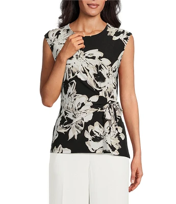 Kasper Moss Crepe Tie Front Cap Sleeve Top