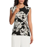 Kasper Moss Crepe Tie Front Cap Sleeve Top