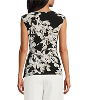 Kasper Moss Crepe Tie Front Cap Sleeve Top
