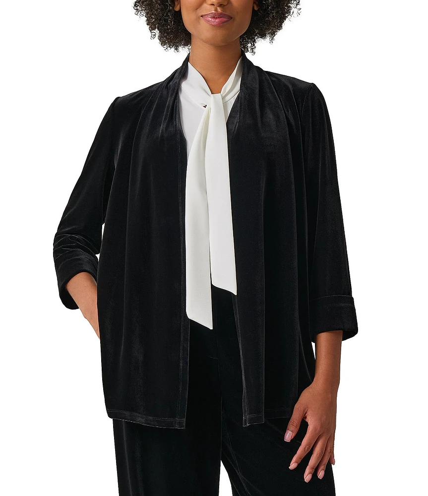 Kasper Open Front Long Cuff Sleeve Velvet Cardigan