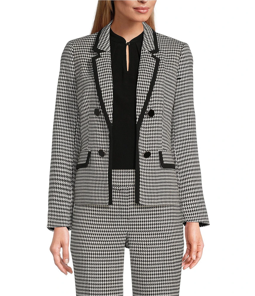 Kasper Petite Houndstooth Faux Double-Breasted Framed Jacket