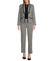 Kasper Petite Houndstooth Faux Double-Breasted Framed Jacket