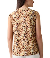 Kasper Petite Printed Keyhole Crew Neckline Cap Sleeve Top