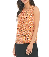 Kasper Petite Size Abstract Print Sleeveless Keyhole Tank