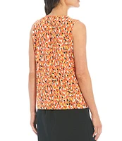 Kasper Petite Size Abstract Print Sleeveless Keyhole Tank