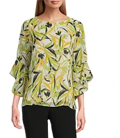 Kasper Petite Size Chiffon 3/4 Ruffle Sleeve Blouse