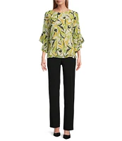 Kasper Petite Size Chiffon 3/4 Ruffle Sleeve Blouse