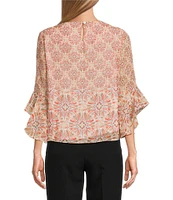 Kasper Petite Size Chiffon Boat Neck Ruffle 3/4 Sleeve Blouse