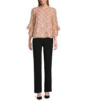 Kasper Petite Size Chiffon Boat Neck Ruffle 3/4 Sleeve Blouse