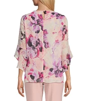 Kasper Petite Size Clip Dot Chiffon 3/4 Ruffle Sleeve Blouse