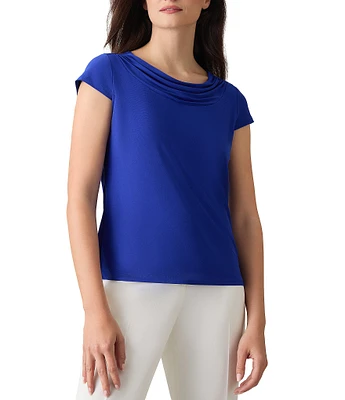 Kasper Petite Size Cowl Neck Cap Sleeve Top