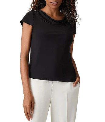 Kasper Petite Size Cowl Neck Cap Sleeve Top