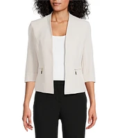 Kasper Petite Size Crepe 3/4 Sleeve Zip Pocket Cardigan