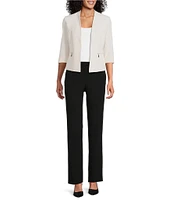 Kasper Petite Size Crepe 3/4 Sleeve Zip Pocket Cardigan