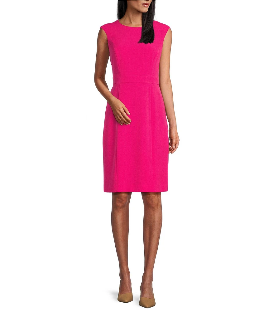 Kasper Petite Size Extended Cap Sleeve Stretch Princess Seam Sheath Dress