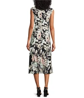 Kasper Petite Size Floral Keyhole Neck Cap Sleeve Midi Dress