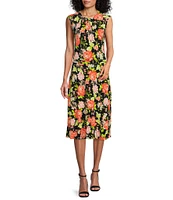 Kasper Petite Size Floral Print Elastic Waist A-Line Flutter Hem Coordinating Midi Skirt