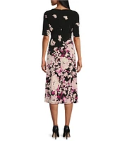 Kasper Petite Size Floral Short Sleeve Tie Waist Fit & Flare Dress