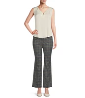 Kasper Petite Size Glen Plaid Print Pull-On Elastic Back Flat Front Trouser Pants