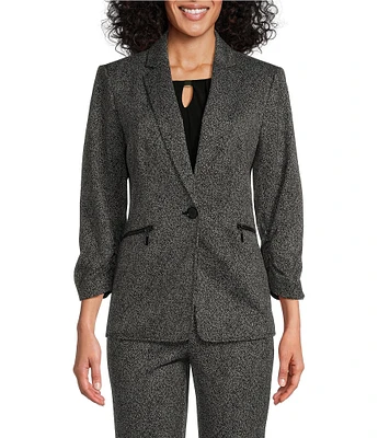 Kasper Petite Size Herringbone Zip Pocket Notch Lapel Long Sleeve One-Button Blazer