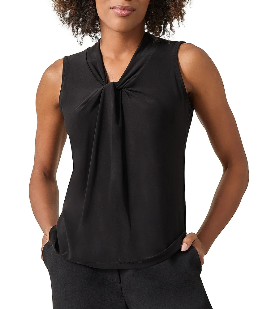 Kasper Petite Size Knot-Front V-Neck Sleeveless Blouse