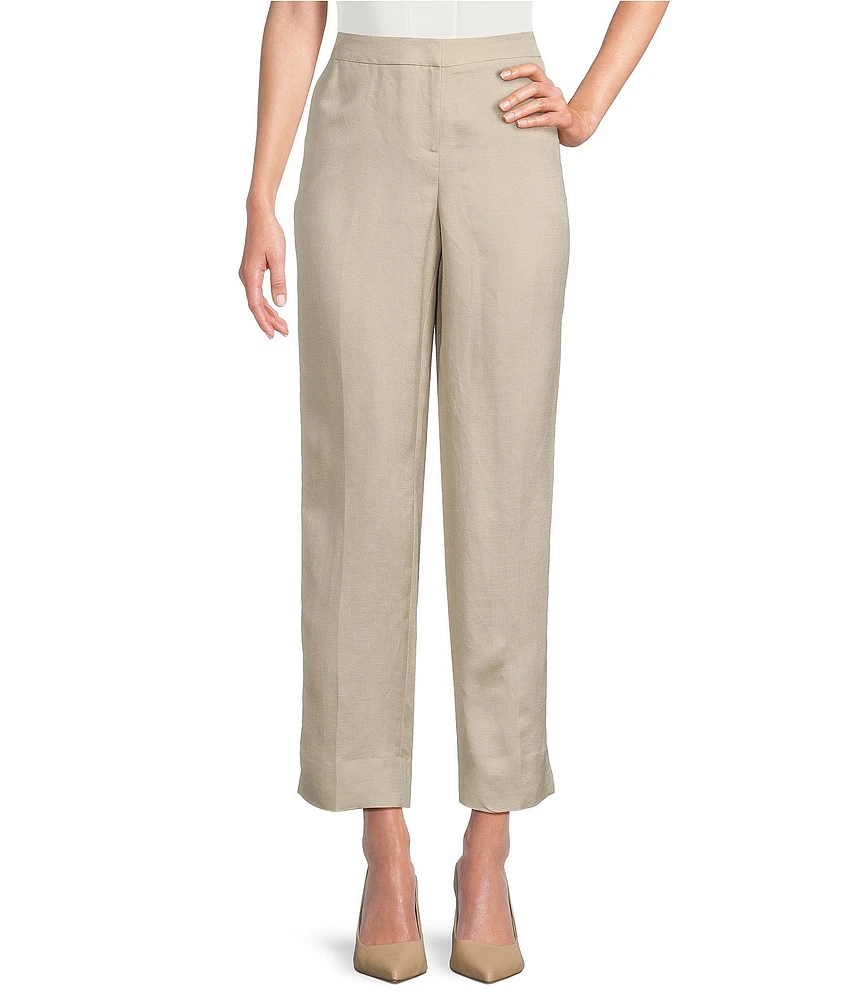 Kasper Petite Size Linen Blend Fly Front Elastic Back Pants