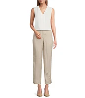 Kasper Petite Size Linen Blend Fly Front Elastic Back Pants