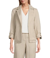 Kasper Petite Size Linen Blend Notch Collar 3/4 Sleeve Open Seam Jacket