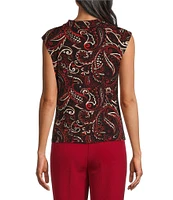 Kasper Petite Size Paisley Printed Cowl Neck Cap Sleeve Top